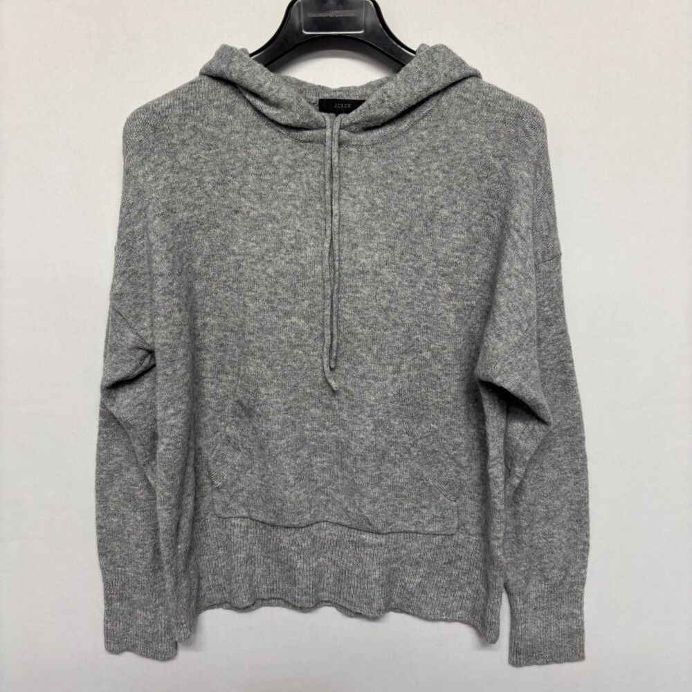 J Crew Women Wool Alpaca Blend Hoodie Sweater Size Medium FA21 Gray D131 -4 - Picture 15 of 16